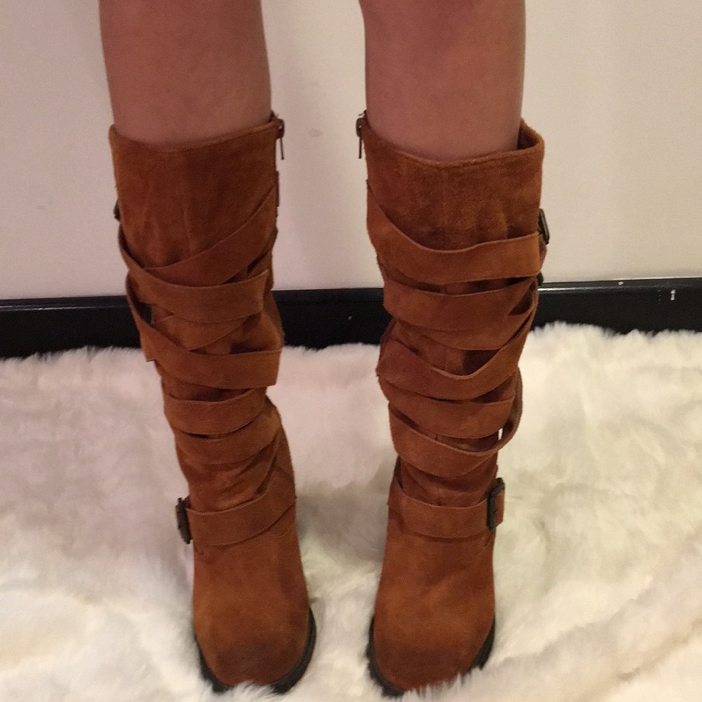 Brown leather boots